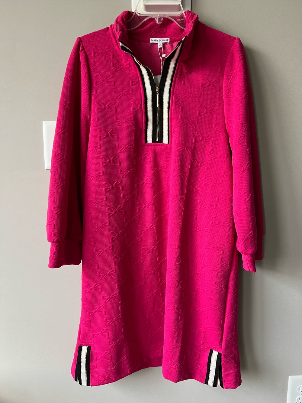 Women’s Hot Pink Knit Dress with Stripe Trim
